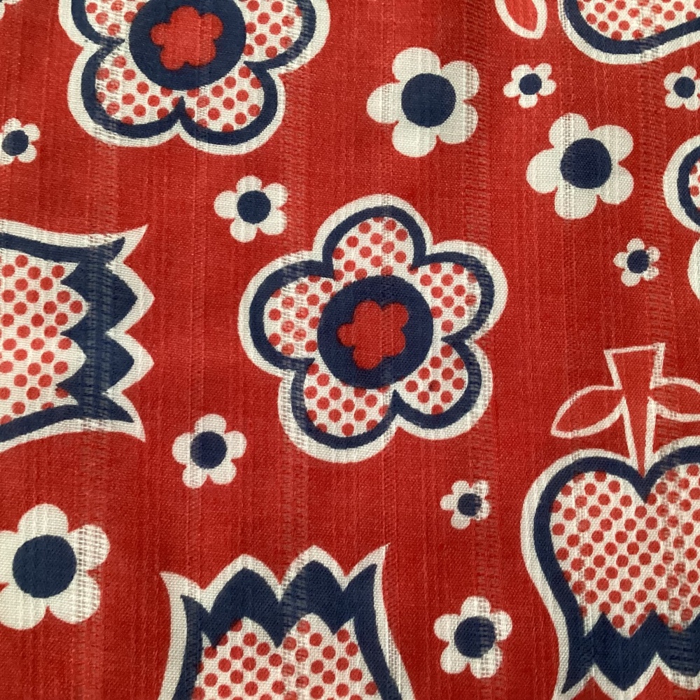 Vtg Cotton Blend Fabric Red White Blue Fliral Retro 2 Yards Semi Sheer